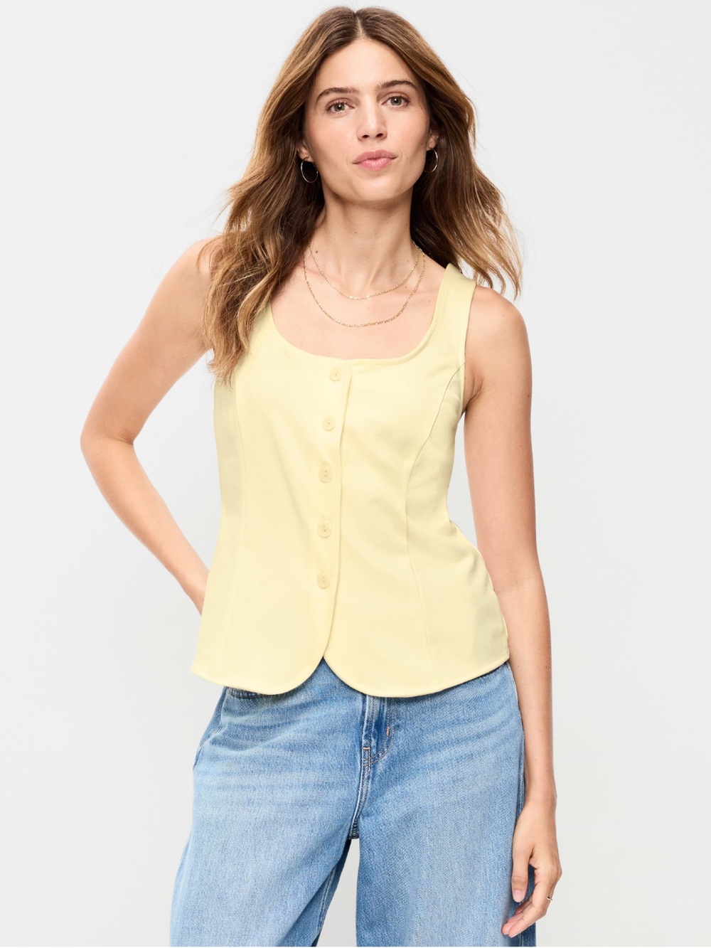 Old Navy Womens Sleeveless Scoop Neck Button-Front Top in Butter Yellow Small